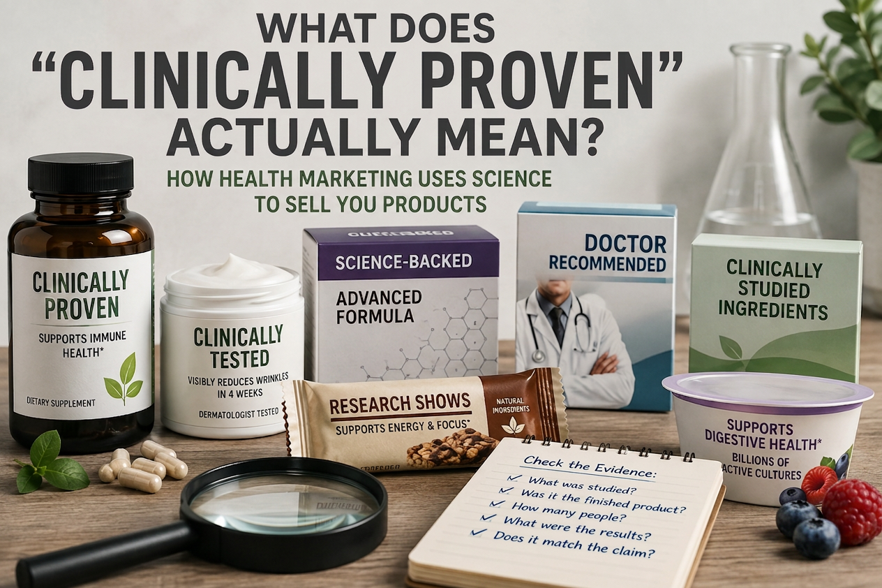 Clinically proven health marketing claims on supplements, skincare, foods, and wellness products
